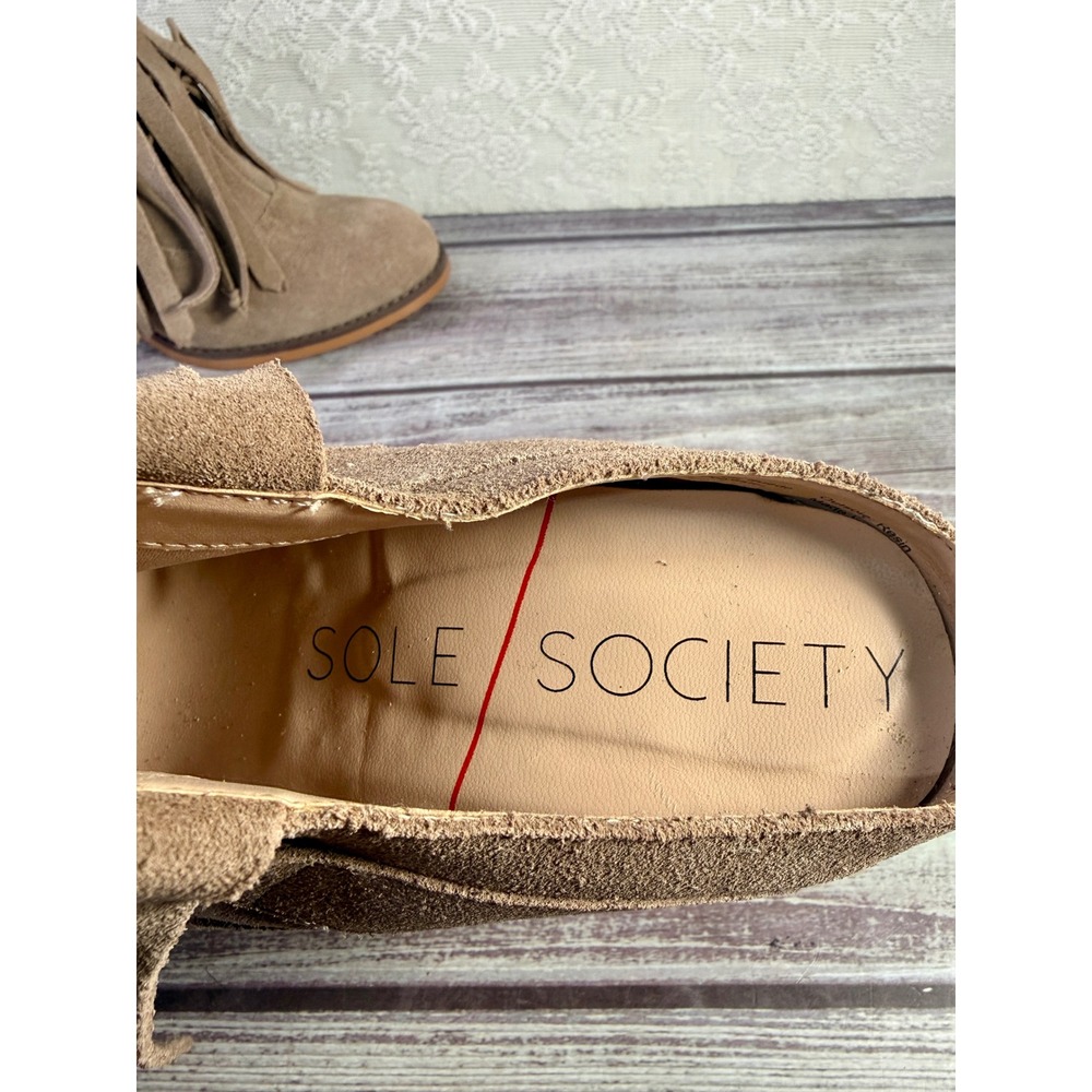 Sole Society Wilshire Taupe Cow Suede Fringe Block Heel Mule Booties Womens 7.5 - Picture 7 of 17